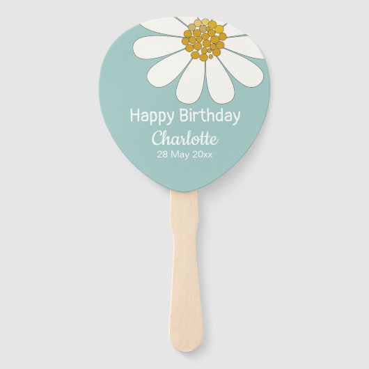 White Retro Modern Daisy Flower Custom Birthday Handwaaier (Voorkant)