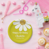 White Retro Modern Daisy Flower Custom Birthday Papieren Bordje (Feest)