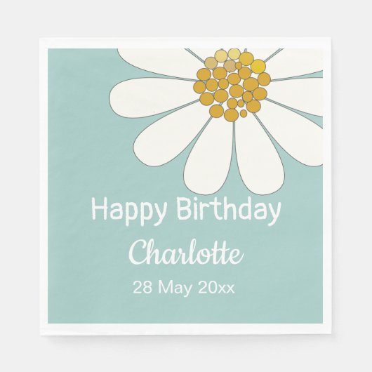 White Retro Modern Daisy Flower Custom Birthday Servet (Voorkant)