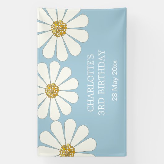White Retro Modern Daisy Flower Custom Birthday Spandoek (Verticaal)