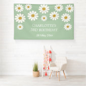 White Retro Modern Daisy Flower Custom Birthday Spandoek (Insitu)