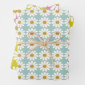White Retro Modern Daisy Flower Pattern - Aangepas Inpakpapier Vel (In situ)