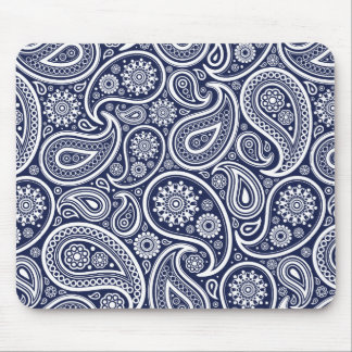 White Retro Paisley Pattern Design on dark blue Muismat
