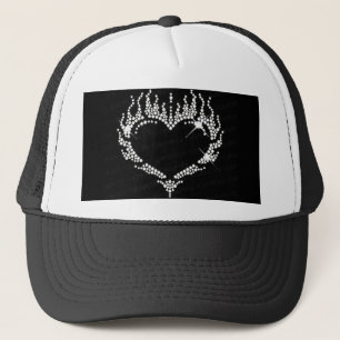 White Rhinestone Heart Baseball Trucker Hat Trucker Pet