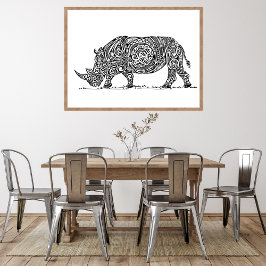 White Rhino Design Black Poster