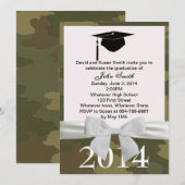White Ribbon and Camouflage Afstuderen Invitation Kaart (Voorkant / Achterkant)