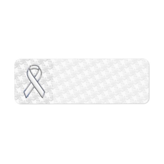 White Ribbon Awareness Applique op Houndstooth Etiket (Voorkant)