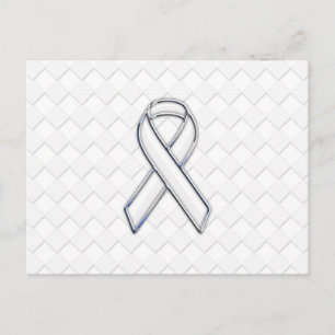 White Ribbon Awareness on Checkers Print Briefkaart