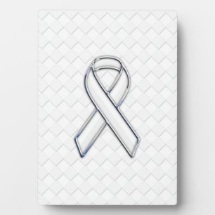 White Ribbon Awareness on Checkers Print Fotoplaat