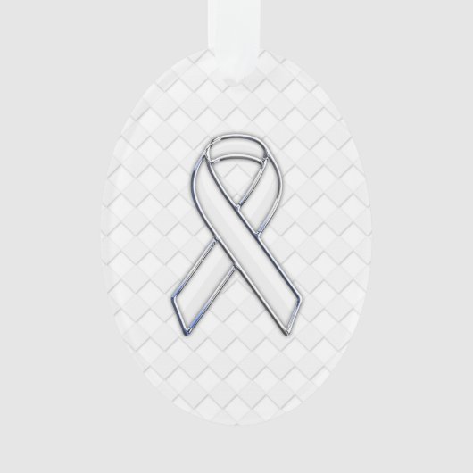 White Ribbon Awareness on Checkers Print Ornament (voorkant)