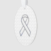 White Ribbon Awareness on Checkers Print Ornament (voorkant)