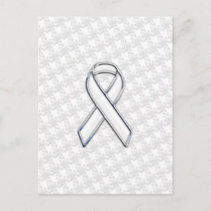 White Ribbon Awareness on Houndstooth Print Briefkaart