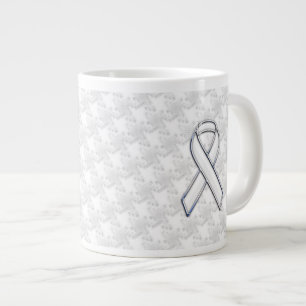 White Ribbon Awareness on Houndstooth Print Jumbo Mok