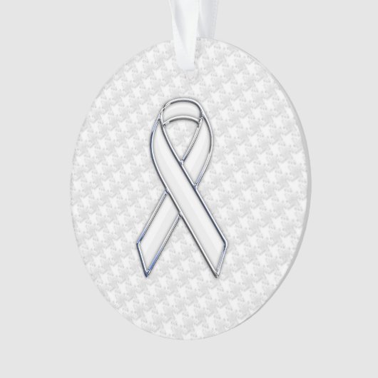 White Ribbon Awareness on Houndstooth Print Ornament (voorkant)