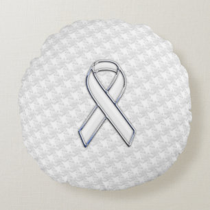 White Ribbon Awareness on Houndstooth Print Rond Kussen