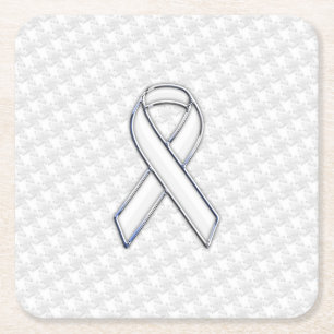 White Ribbon Awareness on Houndstooth Print Vierkante Kartonnen Onderzetter