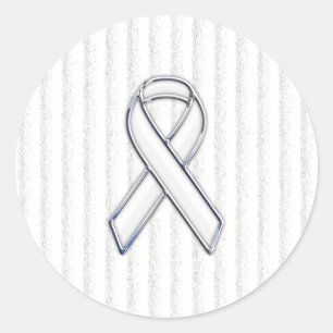 White Ribbon Awareness Stripes Ronde Sticker