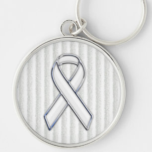 White Ribbon Awareness Stripes Sleutelhanger