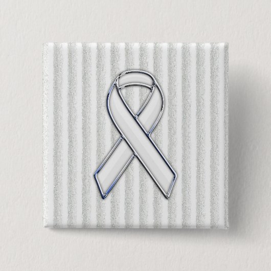 White Ribbon Awareness Stripes Vierkante Button 5,1 Cm (Voorkant)
