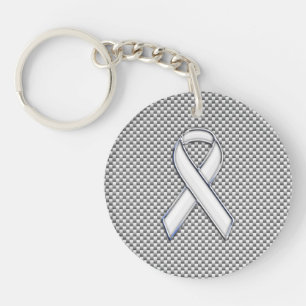 White Ribbon Awareness White Carbon Fibre Print Sleutelhanger