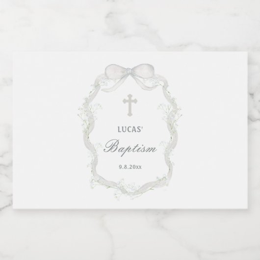 White Ribbon Baby's Breath Baptism Sparkling Wijnetiket (Enkel label)