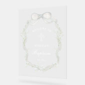 White Ribbon Baby's Breath Baptism Welcome Acryl Bord (Hoek)