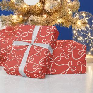 White Ribbon Bows op Red Modern Holiday Cadeaupapier