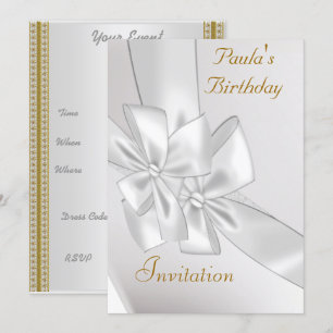 White Ribbon Popular Birthday Invitation Kaart