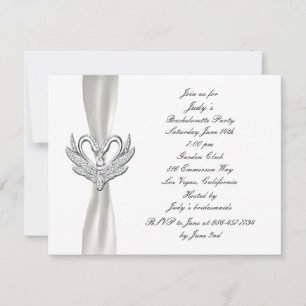 White Ribbon Silver Swan Bachelorette Party Invite Kaart