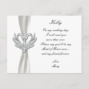 White Ribbon Silver Swans Maid of Honor Kaart