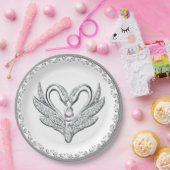 White Ribbon Silver Swans Paper Bord (Feest)