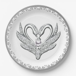 White Ribbon Silver Swans Paper Bord