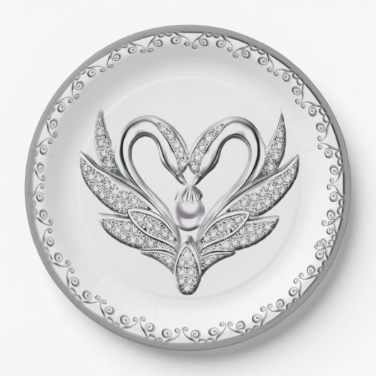 White Ribbon Silver Swans Paper Bord (Voorkant)