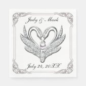 White Ribbon Silver Swans Paper Napkins Servetten (Voorkant)