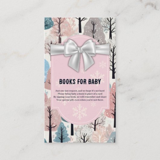 White Ribbon Winter Forest Snowflakes Baby shower Informatiekaartje (Voorkant)