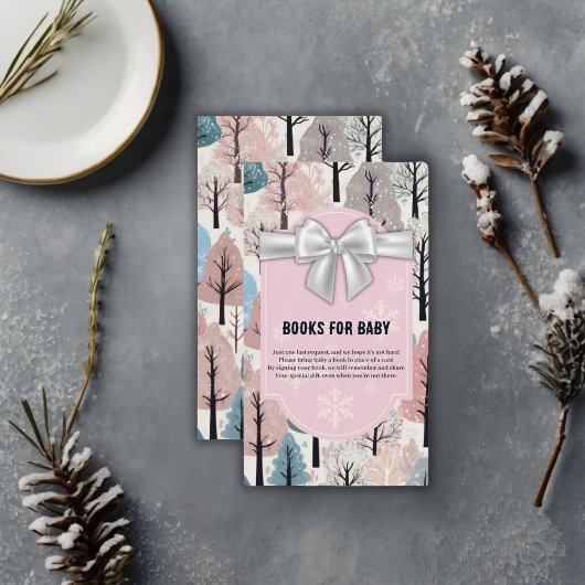 White Ribbon Winter Forest Snowflakes Baby shower Informatiekaartje
