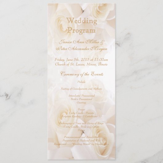 White roomrozen Wedding-programma Programma (Voorkant)