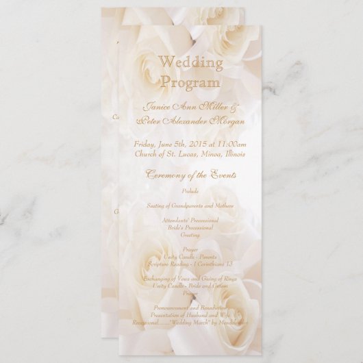 White roomrozen Wedding-programma Programma (Voorkant / Achterkant)