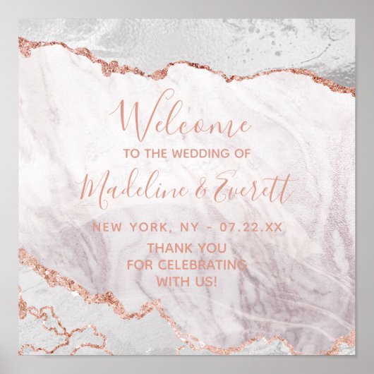 White & Roos Gold Agate Gilt Wedding Welcome Sign Poster (Voorkant)