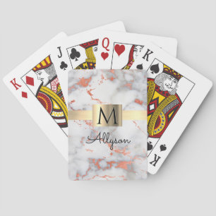 White/Roos Gold marble Gold Box, naam/Monogram Vs4 Pokerkaarten