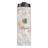 White & Roos Gold Marble, naam & monogram, Vs 2 Thermosbeker (Voorkant)