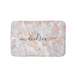 White & Roos Gold Marble, zwarte scriptnaam Badmat
