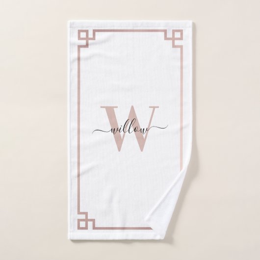 White & Roos Gold Pink Greek Key Monogrammen Bad Handdoek (Handdoek)