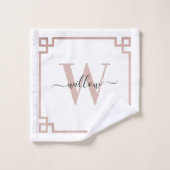 White & Roos Gold Pink Greek Key Monogrammen Bad Handdoek (Wasdoekje)