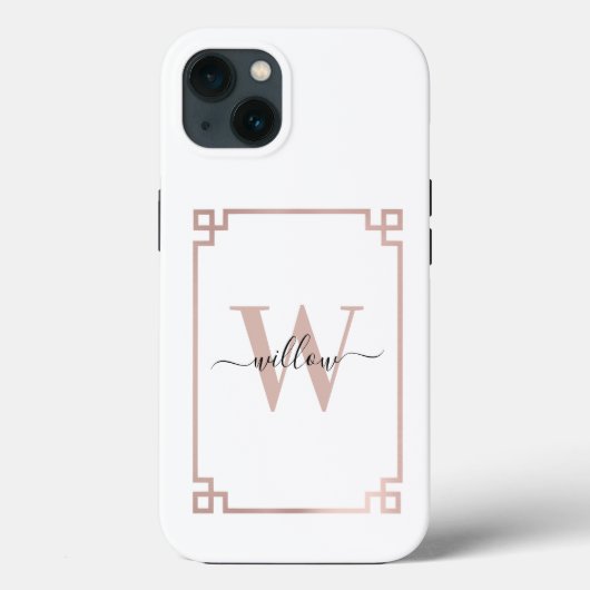 White & Roos Gold Pink Greek Key Monogrammen Case-Mate iPhone Case (Achterkant)