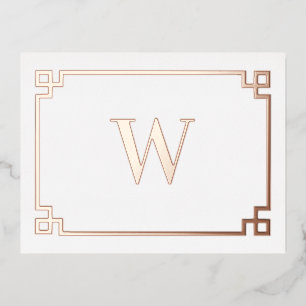 White & Roos Gold Pink Greek Key Monogrammen Folie Feestdagen Briefkaart