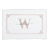 White & Roos Gold Pink Greek Key Monogrammen Kussensloop (Voorkant-Rechts)