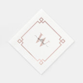 White & Roos Gold Pink Greek Key Monogrammen Servet (Hoek)