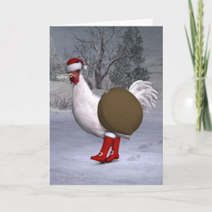 White Rooster Santa Claus Feestdagen Kaart