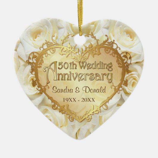 White Rose 50th Wedding Jubileum Keramisch Ornament (Voorkant)